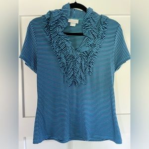 Soft Surroundings Ruffled V-neck Striped Top EUC